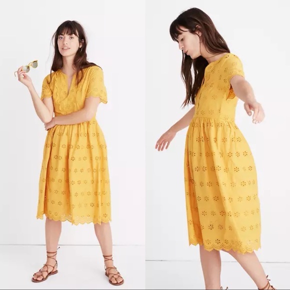 Madewell Dresses & Skirts - Madewell Yellow Scalloped Eyelet Midi Dress